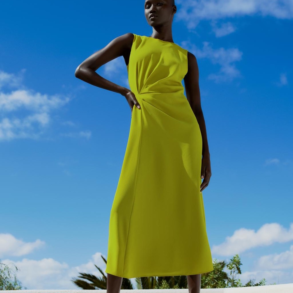 NWT ZARA SIDE RUCHED MIDI DRESS XS